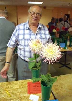 Bruce with Fimbriated dahlias